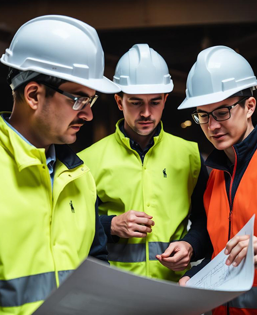 Hamidi Construction engineers reviewing bridge drawings on site